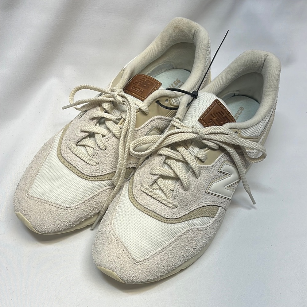 Cream New Balance 997H Sneakers with Brown Accent